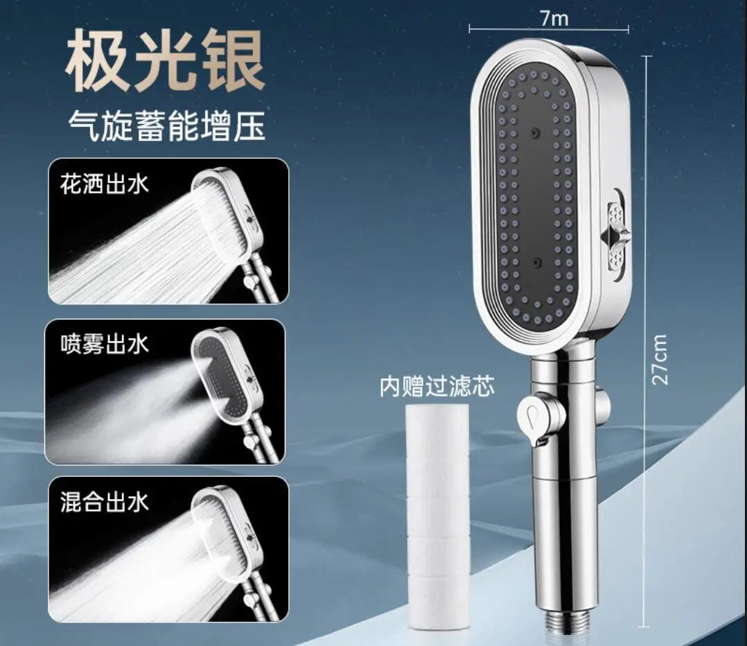New Design 3 Modes High Pressure Shower Head Built-in Filter Handheld Adjustable Button Water Saving Nozzle Bathroom Accessories