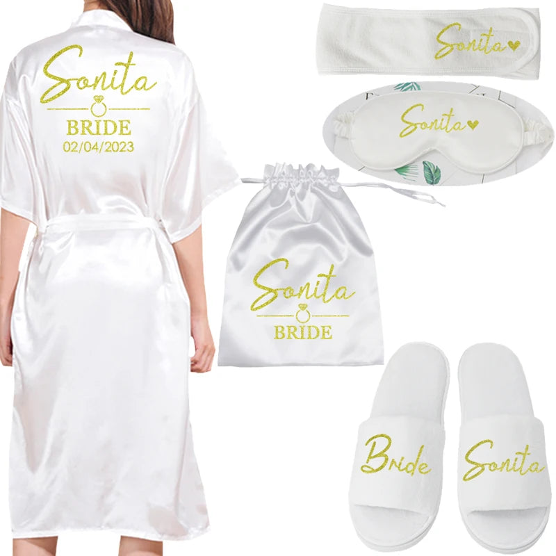 Customized Logo Bride Robe Wedding Bridesmaid Gift for Bridal Party Emulation Silk Soft Dress Home Bathrobe For Birthday Kimono
