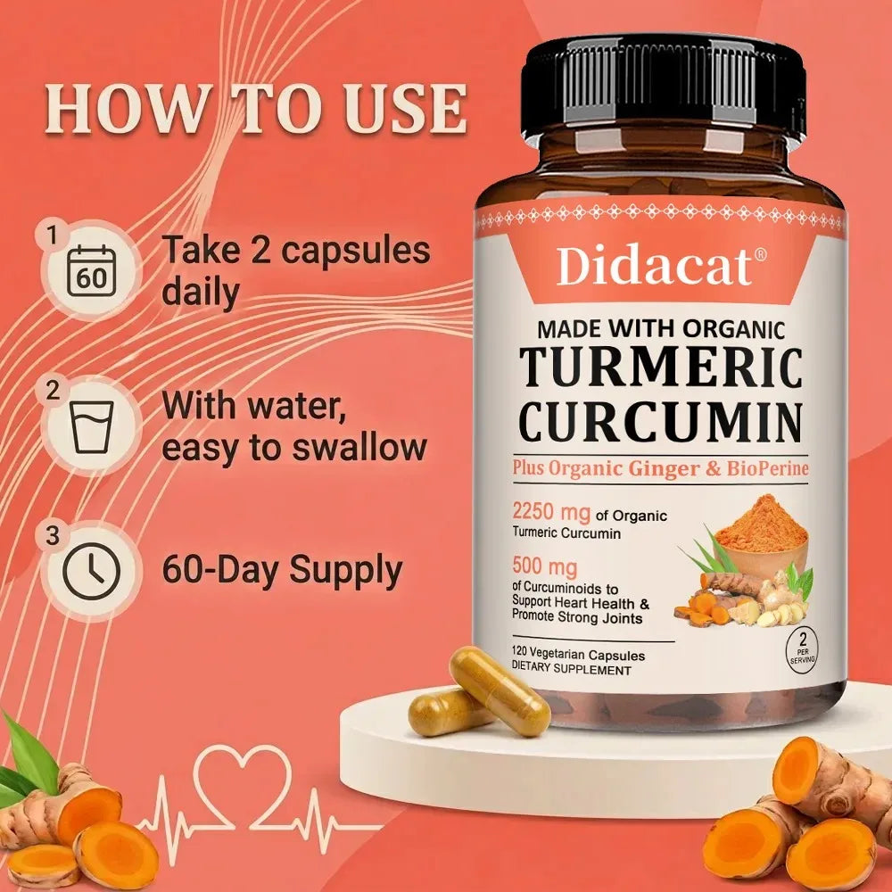 Turmeric Curcumin Capsules - with Black Pepper, Supports Joints, Digestion, Immune Health, Improves Mobility