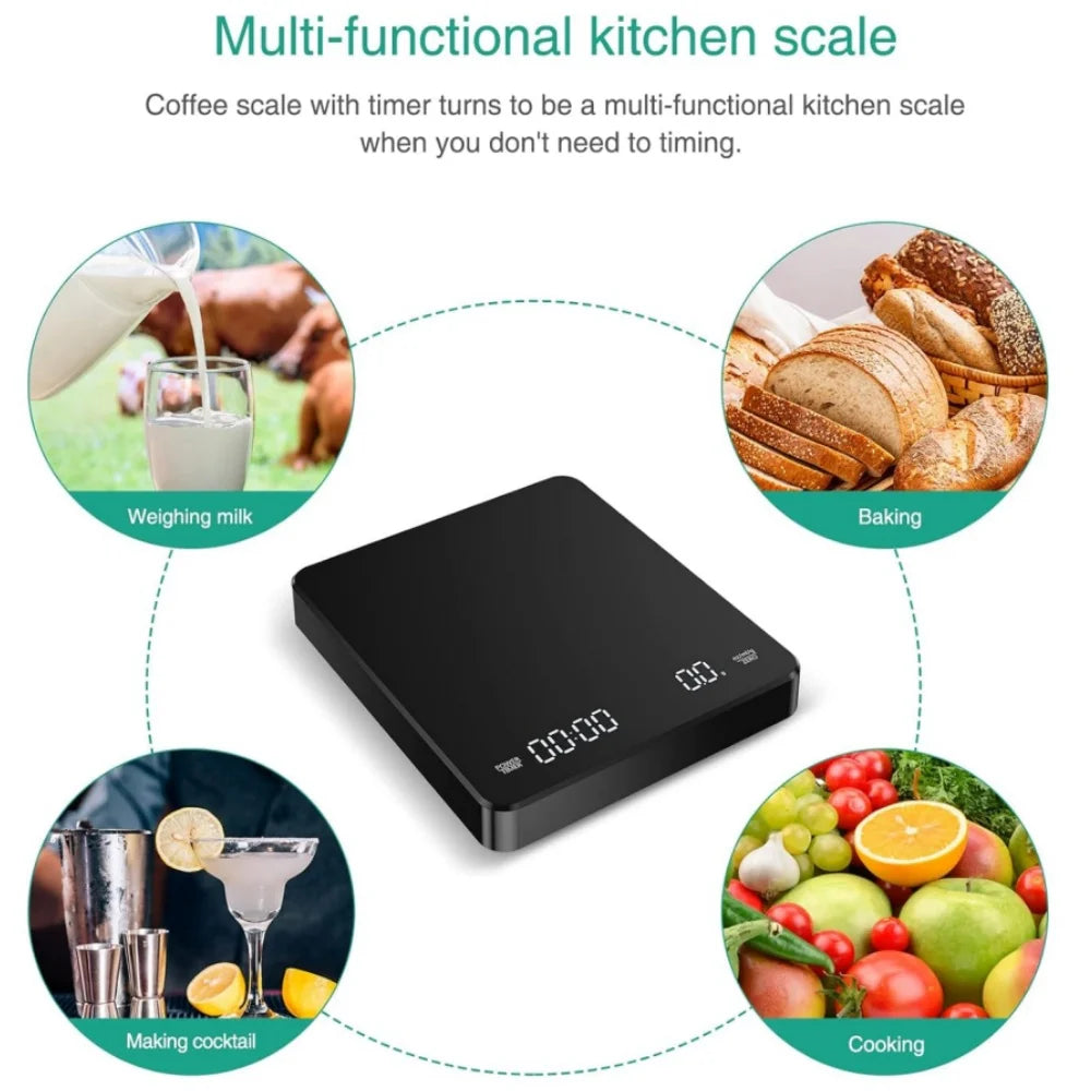 Household Electronic Kitchen Scale, High-precision Digital Coffee Scale with Timer, Small Platform Scale for Baking Food, Portab
