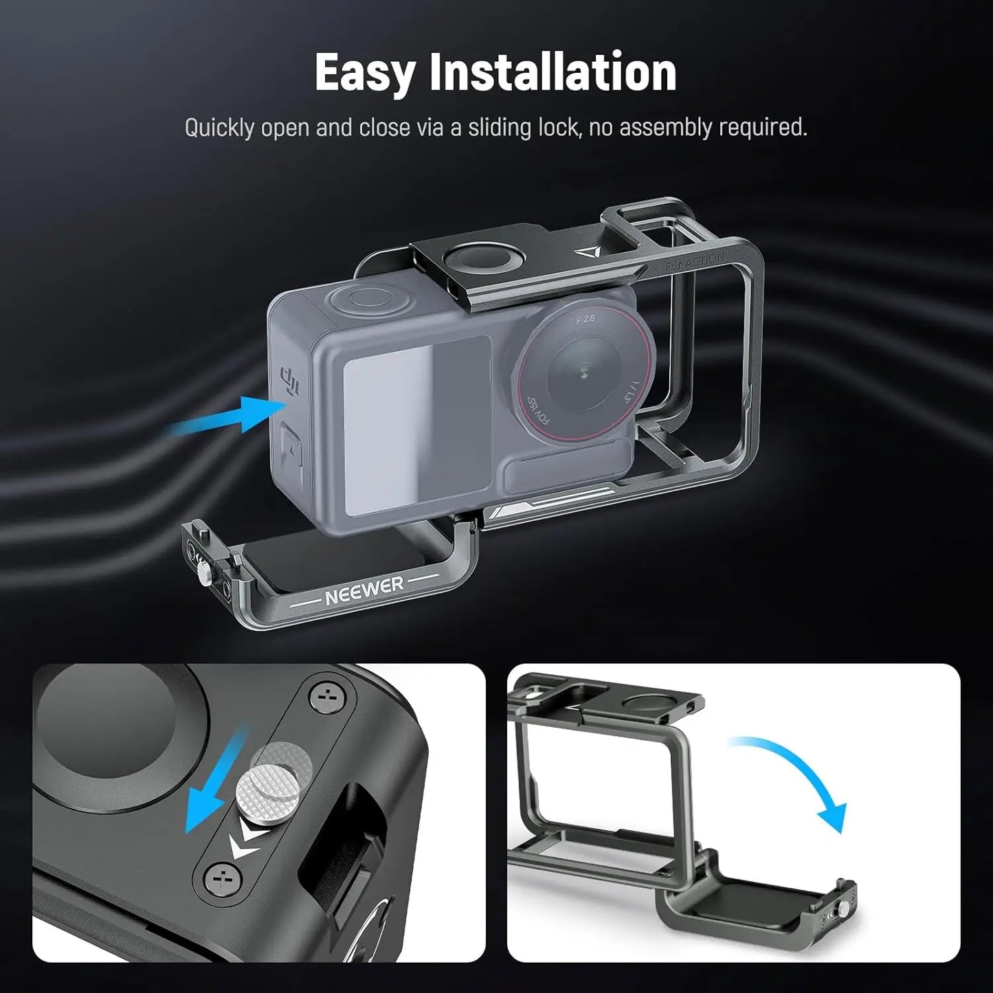 NEEWER Cage for Action 5 Pro, Protective Metal Video Rig with Cold Shoe Compatible with DJI Osmo Action 5 Pro Action 4 Action 3