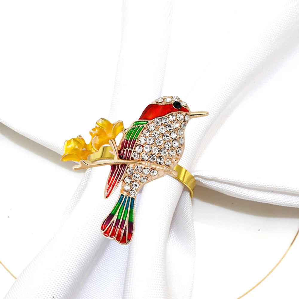 20Pcs Crystal Bird Tree Branch Napkin Rings Rhinestone Hummingbird Animal Napkin Holder for Christmas Wedding Dinner Party Decor