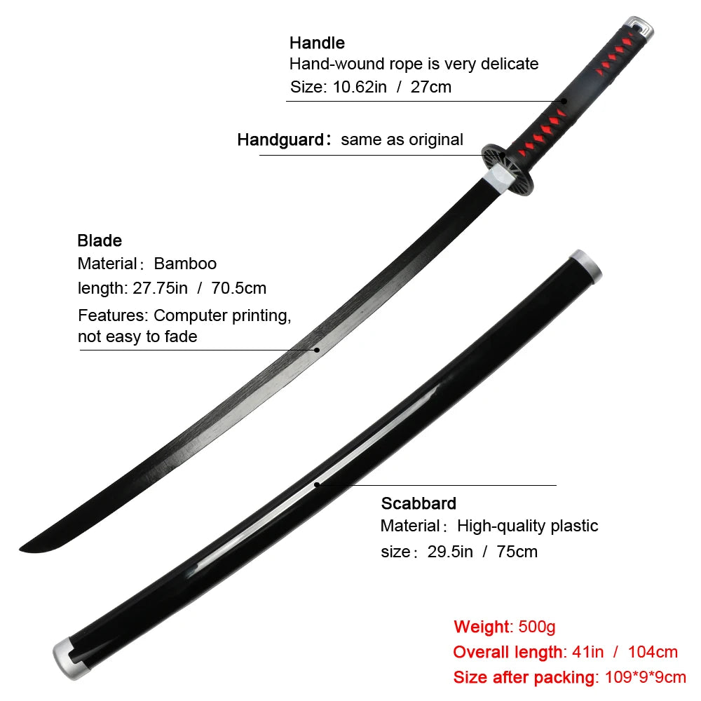 Anime Katana 104cm/41in Tanjiro Zenitsu Kyoujurou Samurai Swords Original Texture  Anime Katana  Cosplay Bamboo Wooden Toy Sword