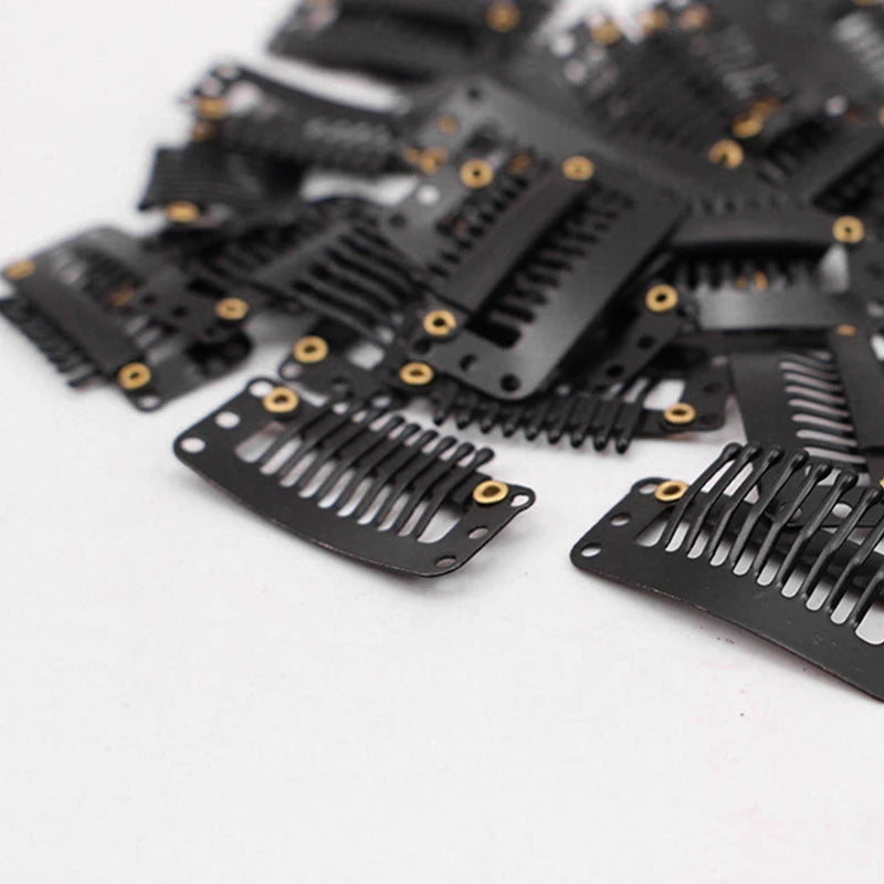 24 Pcs 9-teeth Beige/Brown/Black Hair Extension Clips Hair Extension Wigs Snap Clips Comb Small Snap Wig Accessories Clips
