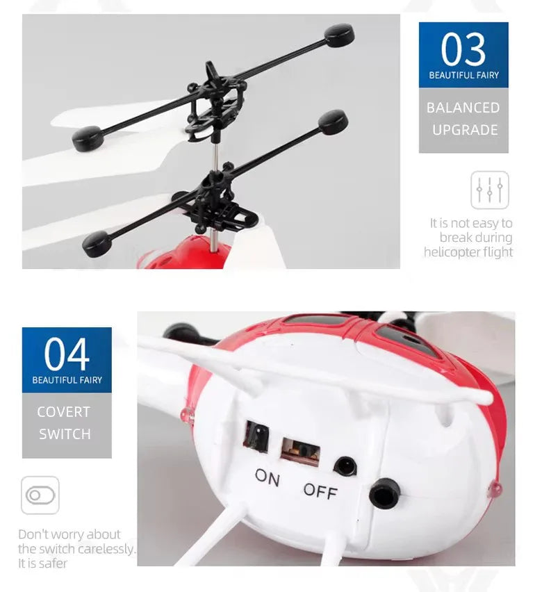 Mini Electric Airplane Toy for Kids with Remote Control Infrared Sensor Hand Induction Helicopter Flying Drone Toy