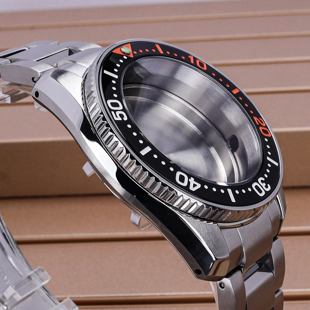 Diver NH35 42mm Watch Case Sapphire Glass Solid Bottom Cover For SPB185J1/187J1 NH34 NH35 NH36/38 Movement Stainless Steel Strap