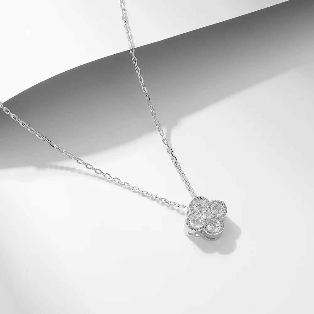 Monkton 100% s925 Sterling Silver Minimalist Four-leaf Clover Necklace Pendant Chain Delicate Women Valentiens Gifts