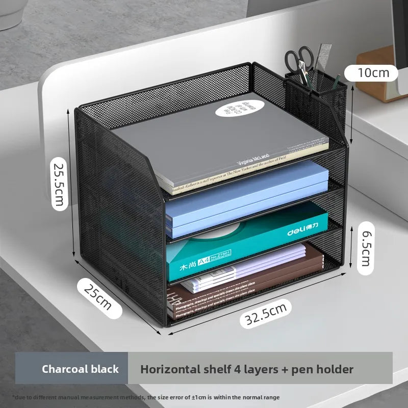 4 Trays Paper Organizer Letter Tray with Handle-Mesh Desk File Organizer, Paper Sorter Desk Organizer for Office, Home or School