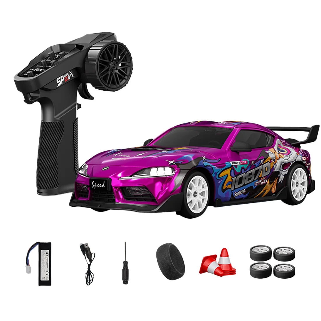 D24 1:24 RC Drift Car 4WD Proportional High Speed Racing Vehicle with ESP Gyro Underglow LED Dual Tires Remote Control Sport Car
