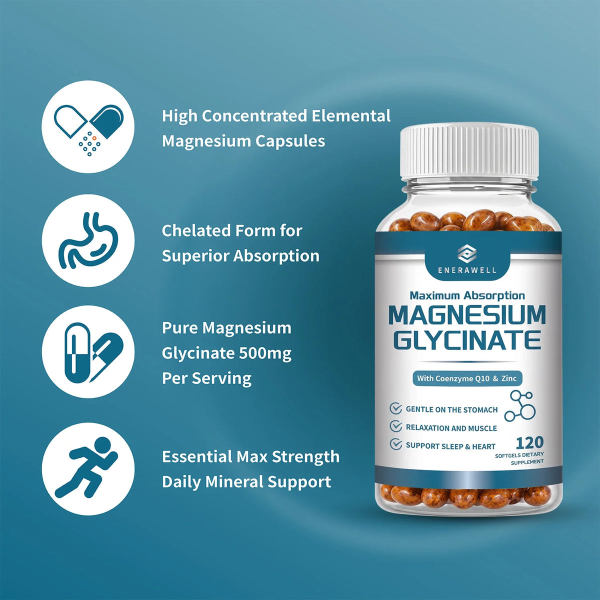 Magnesium Glycinate 500mg Nutritional Supplement Supports Nervous System Bone & Muscle Health Supports Calm Mood & Body Relaxation for Daily Wellness