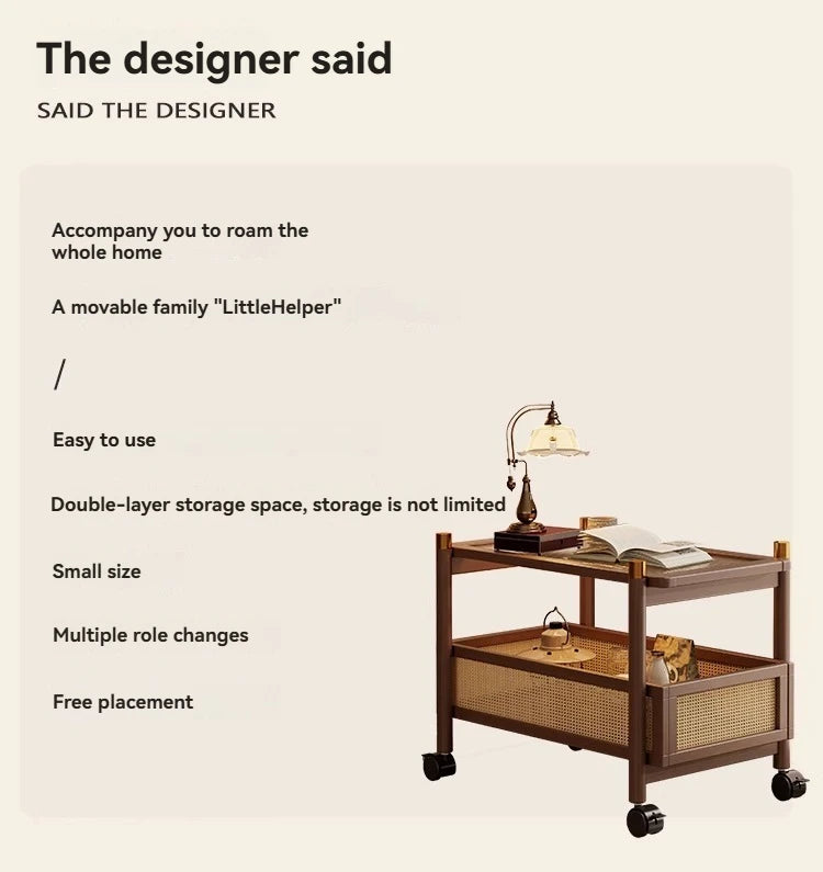 Sofa side table, movable coffee table, small cart, living room small table, bedside side cabinet with wheel storage rack