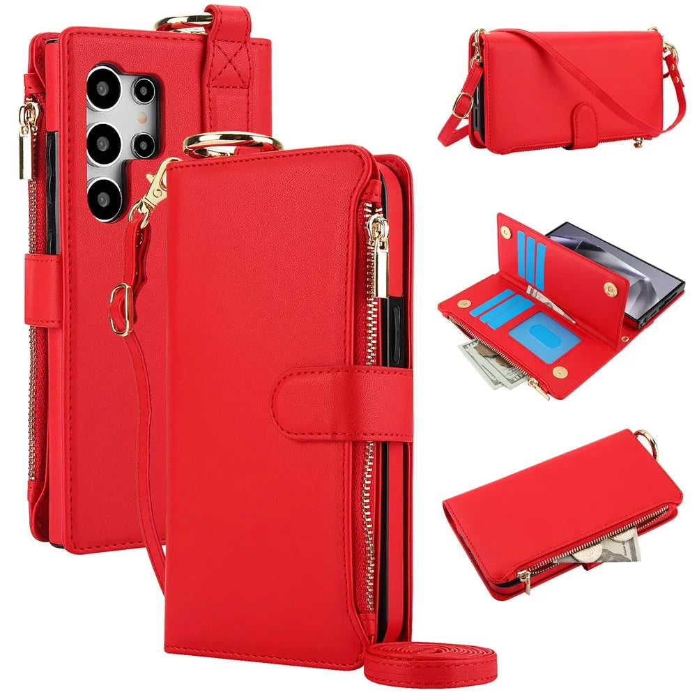 Crossbody Wallet Phone Case For Samsung Galaxy S23 S21 FE S24 S22 Plus S25 Ultra A13 A14 A15 A52 A52S A53 A54 A55 A72 A73 5G