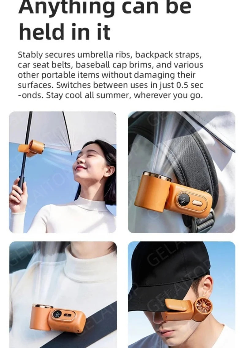 New Mini Fan Handheld Small Portable Fan Cooling Turbo 5 Speeds 3000mAh LED Display 180° Rotatable Clip Type-C Rechargeable Fans