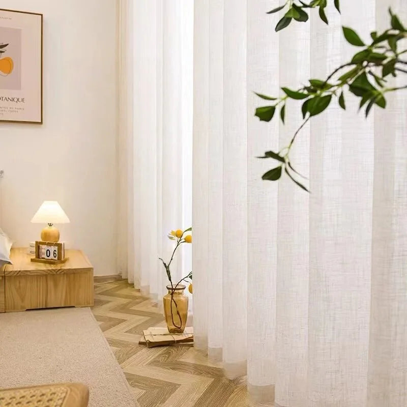 1pc Japanese Cream Color Curtain, Sheer Fabric, Light-Transmitting Privacy, Semi-Sheer Linen, Bedroom Living Room Decor
