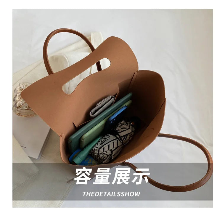 Large Capacity Women's Tote Bag Luxury PU Leather Shoulder Bag French Vintage Top-handle Handbag Casual Commute Shopper Bags