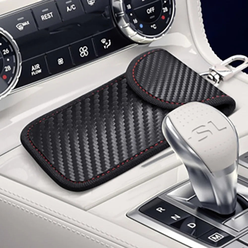 RFID Signal Blocking Holder Black Carbon Fiber Key Fob Cage Anti-Theft Security Protection Key Storage Bag Car Keys Pouch