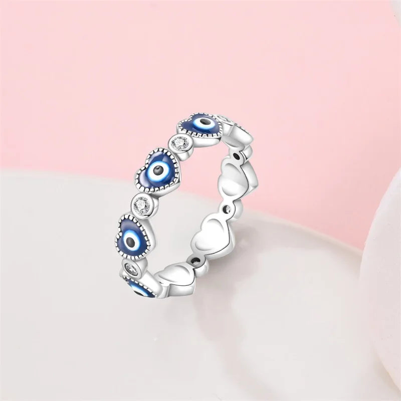 925 Silver Romantic Princess Pink Bow Rings For Women Fashion Star Moon Devil's Eye Ring Valentine's Day Wedding Jewelry Gifts