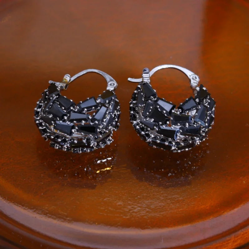 Korean new design fashion jewelry 14K gold plated black zircon bag earrings elegant women's daily work accessories