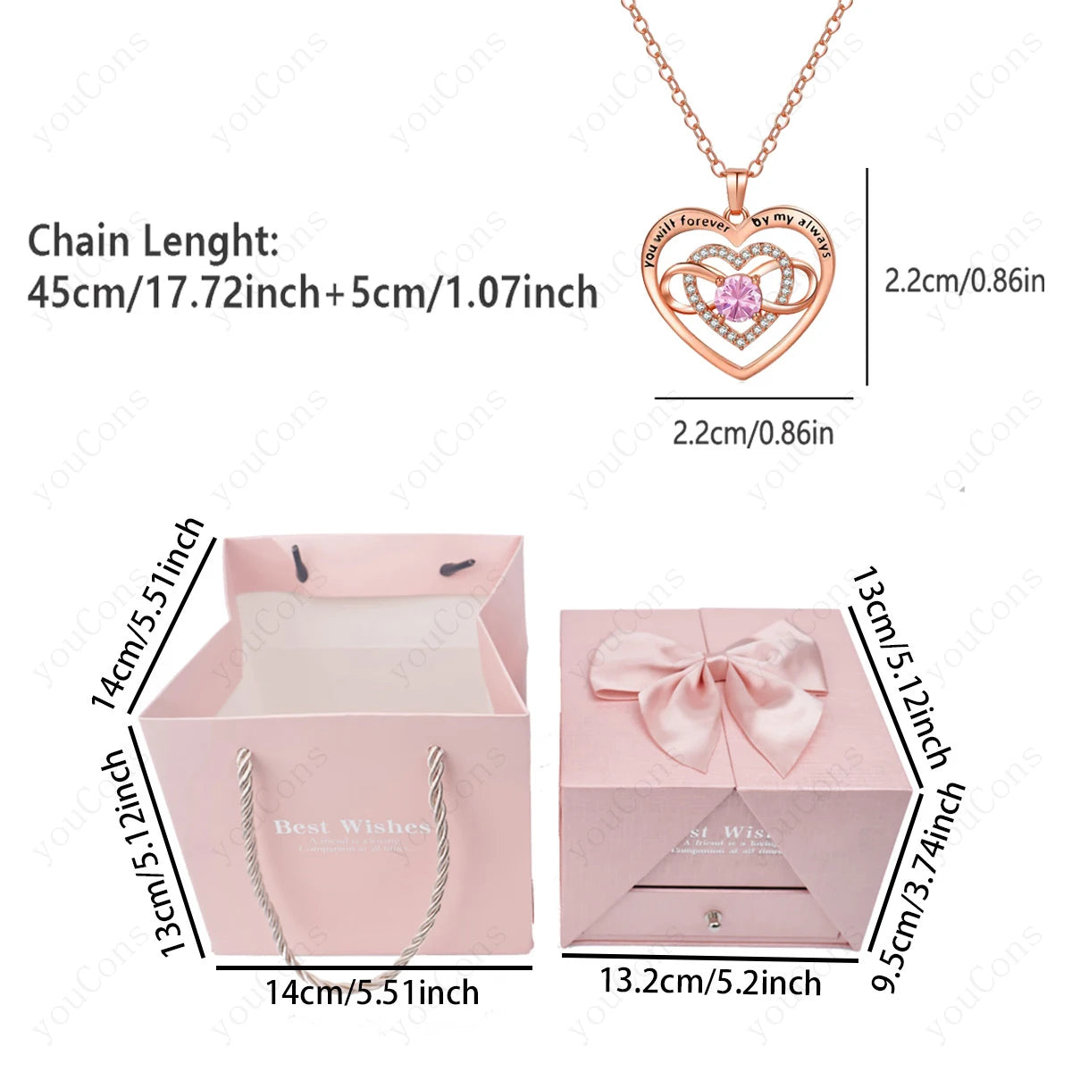 Zircon Heart Necklace Pendant With Rose Bow Box 2025 New Jewelry Set For Girlfriend Christmas Valentine Day Anniversary Gift