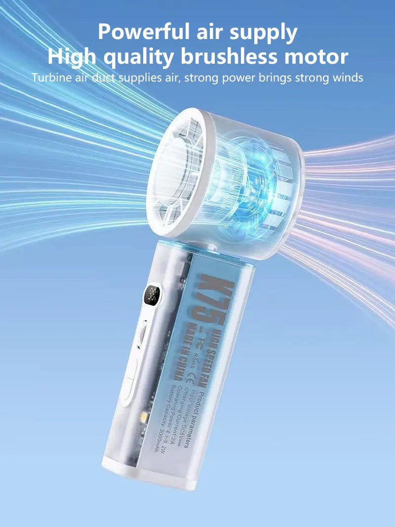 Lenovo Handheld Mini Fan Electric Hand Fans Ice Compress High-Speed Cooling USBRechargeable Portable LED Digital Display