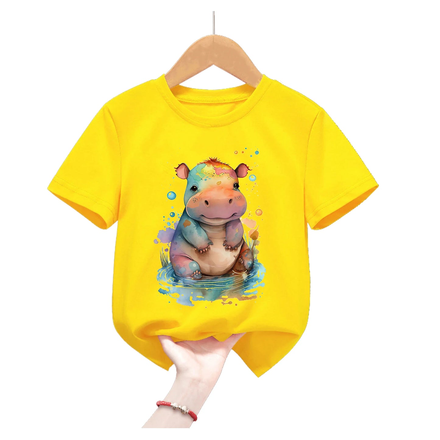 Lion King Animal Print Yellow T Shirt For Girls/Boys Summer Short Sleeve Tshirt Koala/Duck/Bee/Bunny/Dolphin Kids Clothes