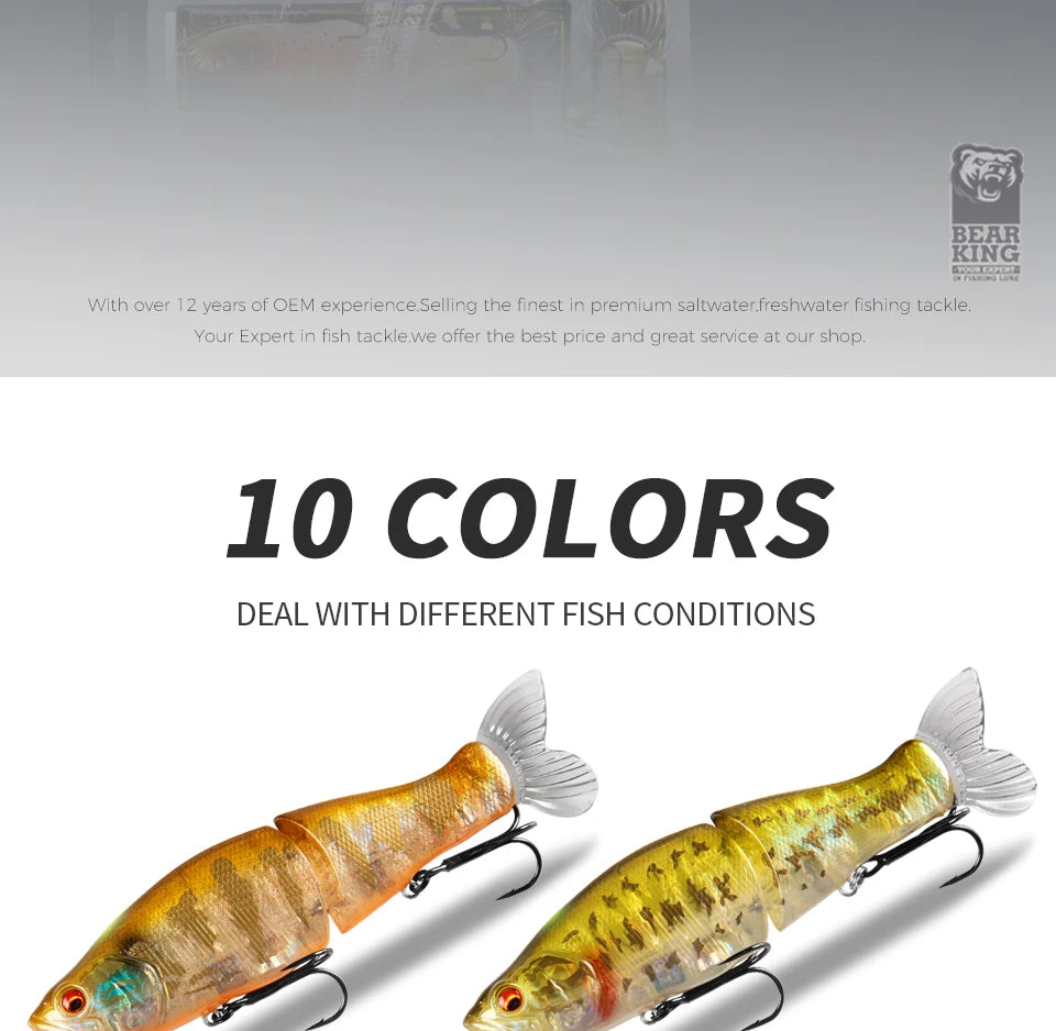 BEARKING Top Fishing Lures 135mm 1oz Jointed minnow Wobblers ABS Body with Soft Tail SwimBaits soft lure for pike and bass