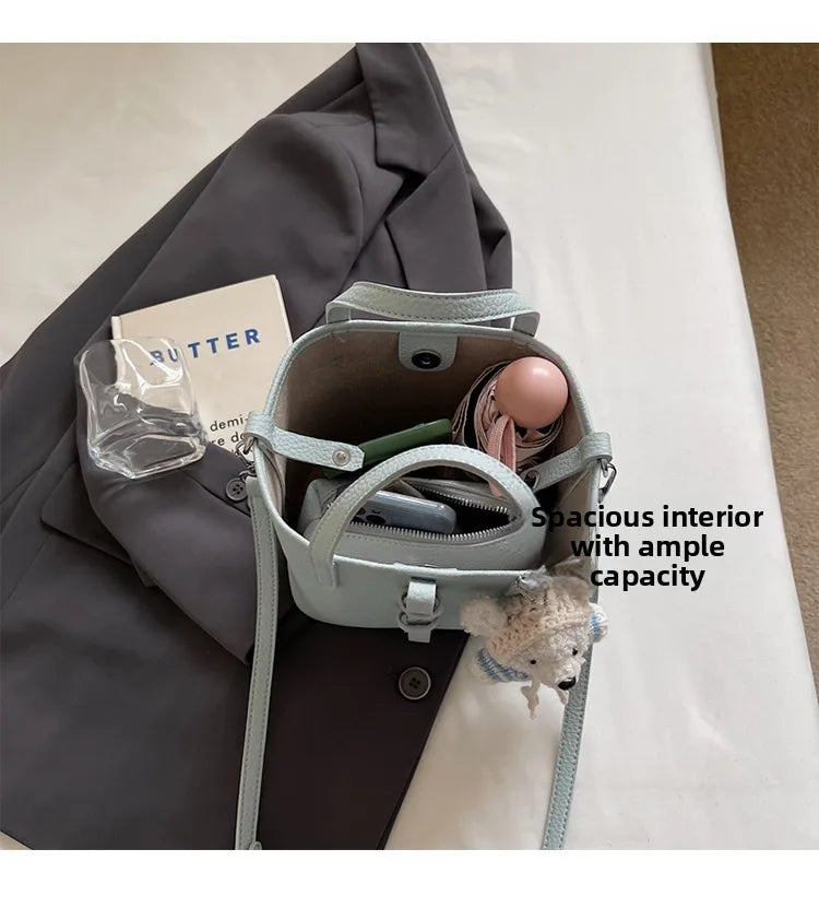 Fashionable Bucket Handbag Women's Shoulder Bag Spring Versatile Commuting Crossbody Bag Soft PU Leather Magnetic Buckle Closure
