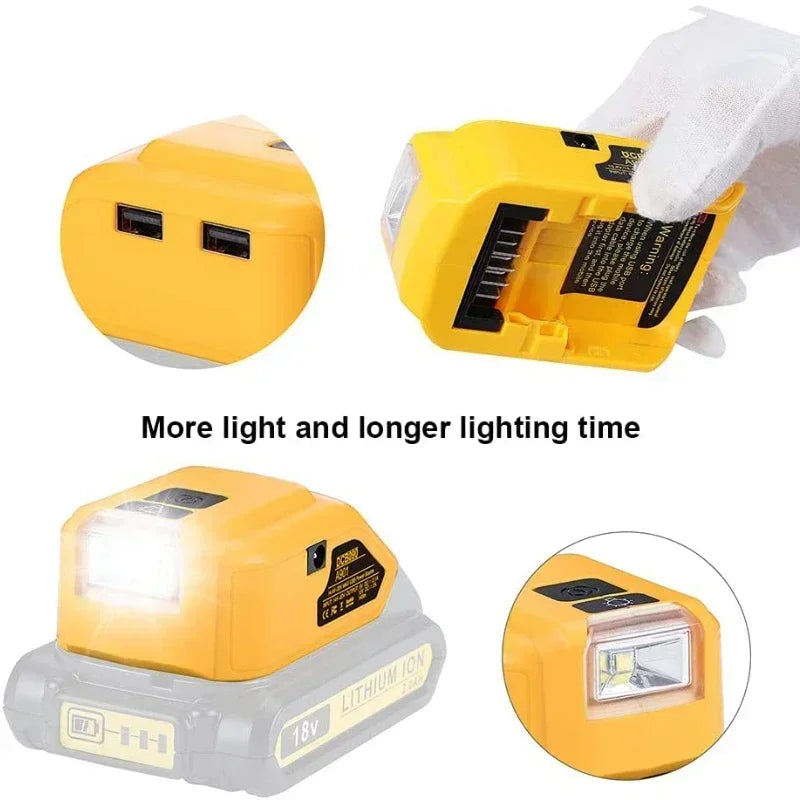 Replacement DCB090 Power Source For Dewalt 20V 18V Battery Adapter with Dual USB DC 12V LED Work Light Converter Power Supply