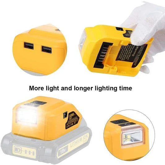Replacement DCB090 Power Source For Dewalt 20V 18V Battery Adapter with Dual USB DC 12V LED Work Light Converter Power Supply