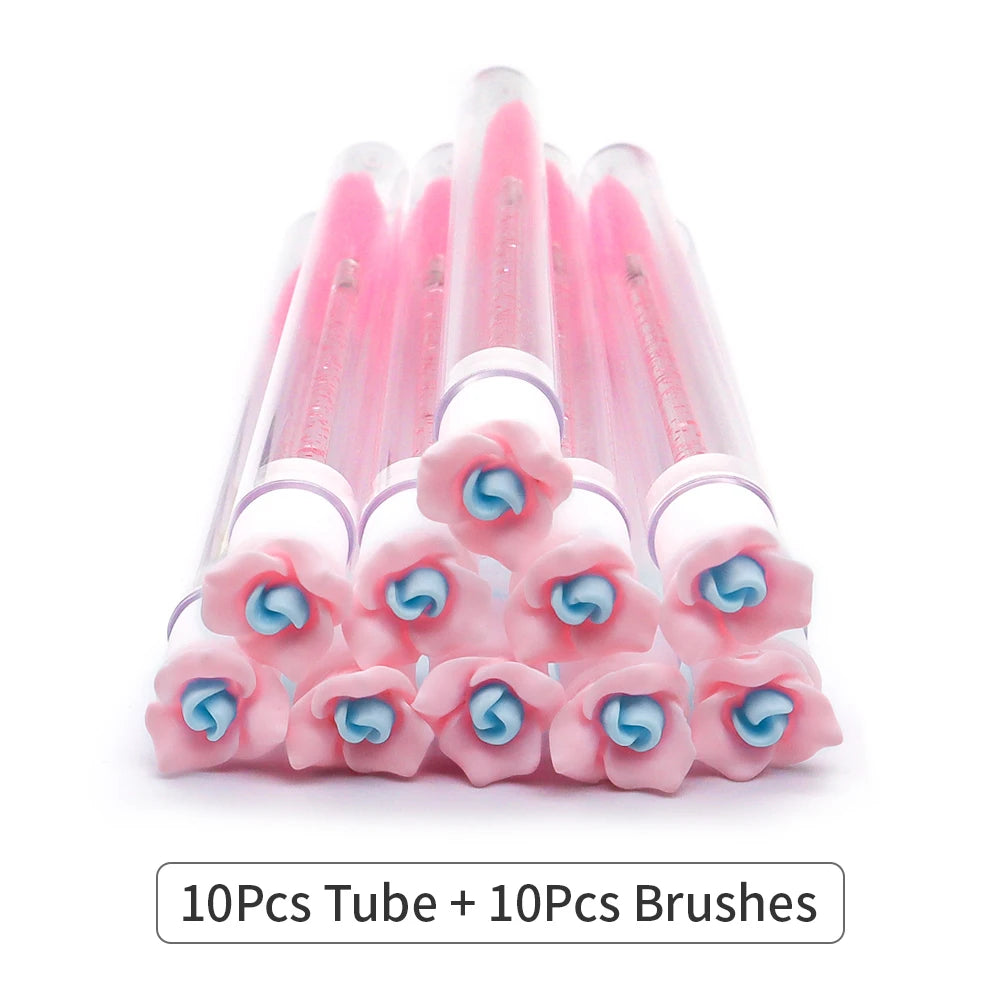10/50Pcs Flower Eyelash Brush Tube Disposable Mascara Wands Tube Reusable Lash Spoolies Brush Dust-proof Cleaner Storage Tubes