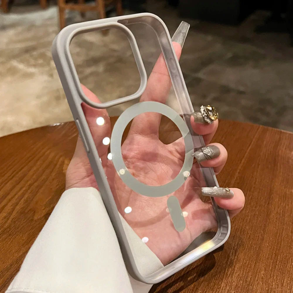 Luxury Magsafe Transparent Case For iPhone 16 15 14 13 12 11 Pro Max Plus X XS XR 13 Mini Magnetic Wireless Charge Phone Cover