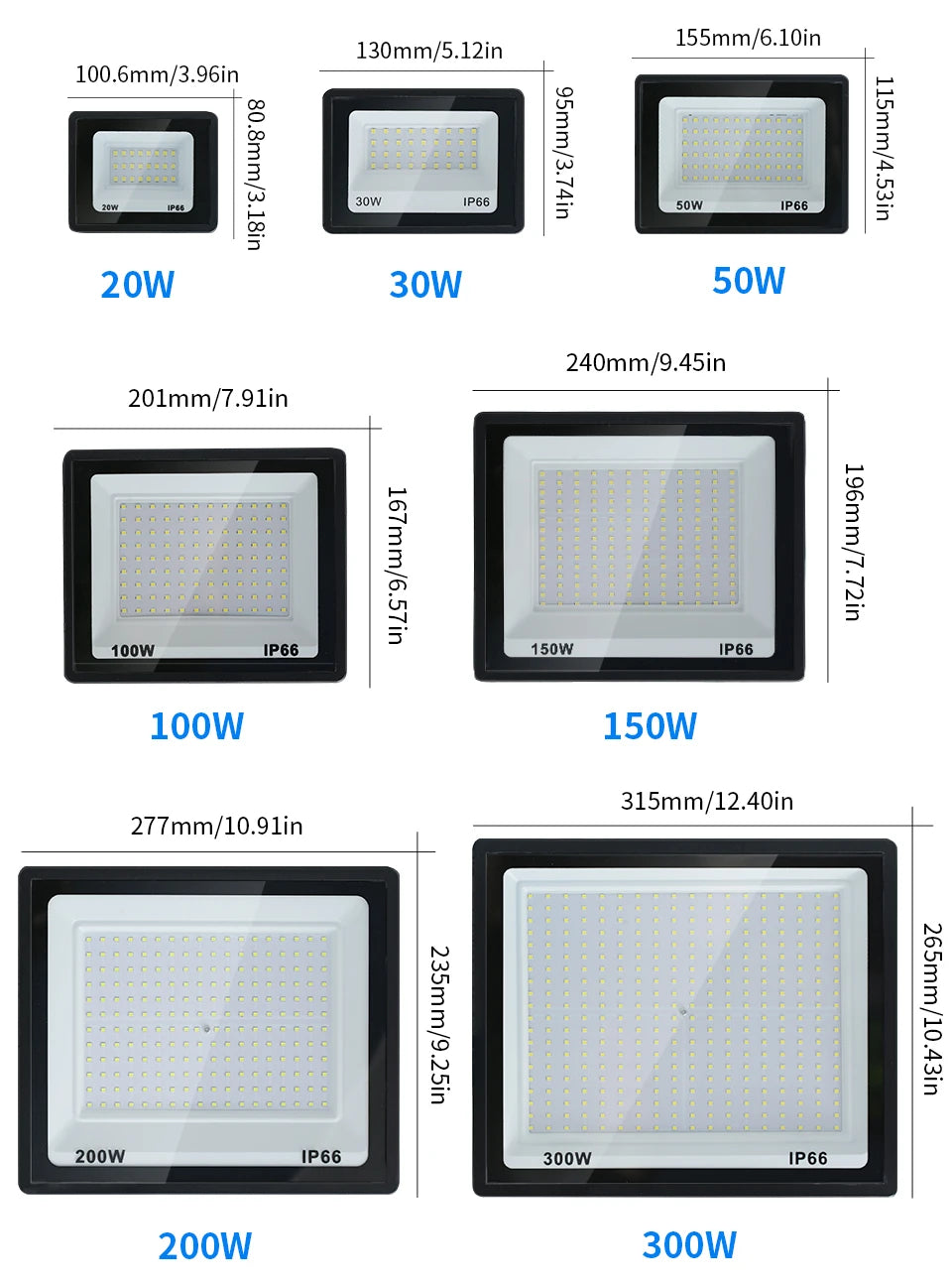 LED Floodlight Spotlight AC220V AC110V Ultra-bright Waterproof Light 10W 20W 30W 50W 100W 150W 200W 300W Garage Factory Lighting