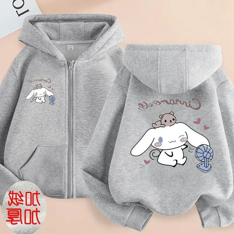 Children Clothing Girls Sanrio Cinnamoroll Cardigan Zip Jacket Cardigan  Cartoon Parenting Clothing  Kids Zipper Hooded Sweater