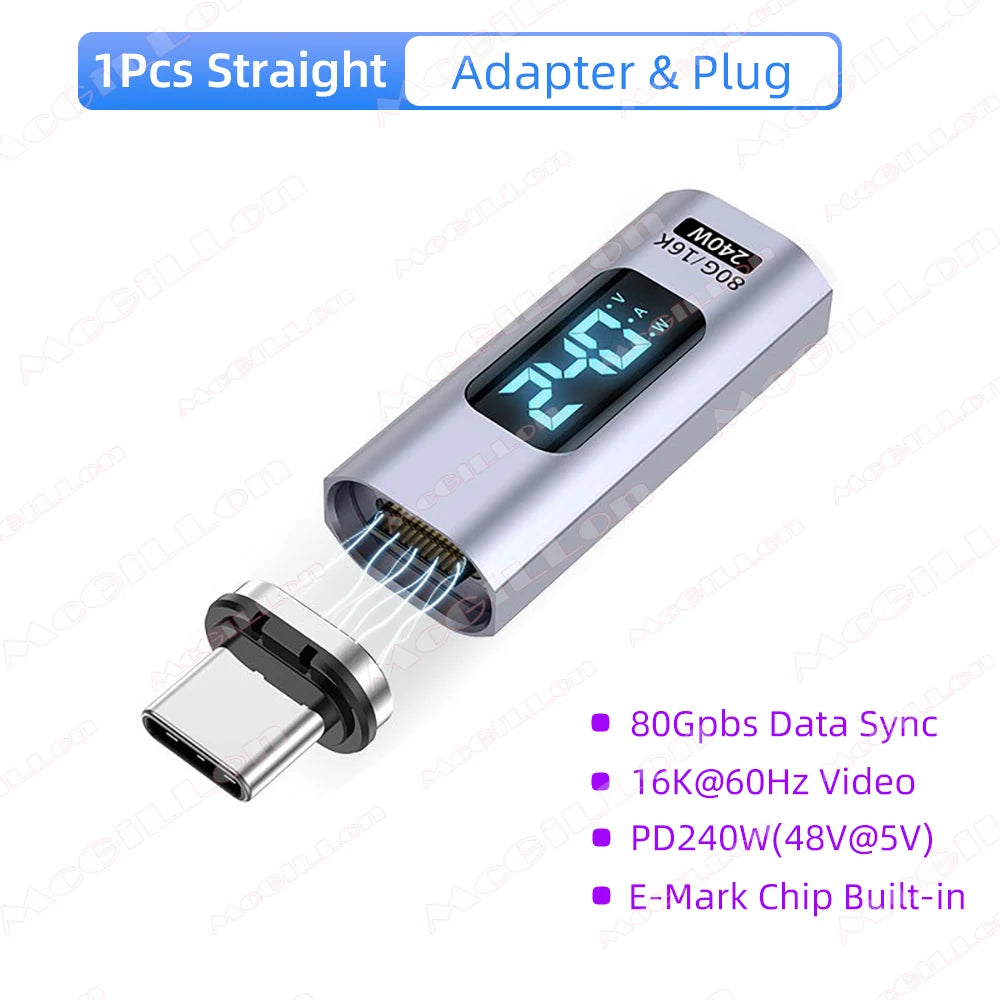USB4.0 80Gbps 240W Thunderbolt 5 Magnetic Adapter Type C To USB C Fast Charge Magnet Converter Cable 16K@60Hz 5A Type C Adapter