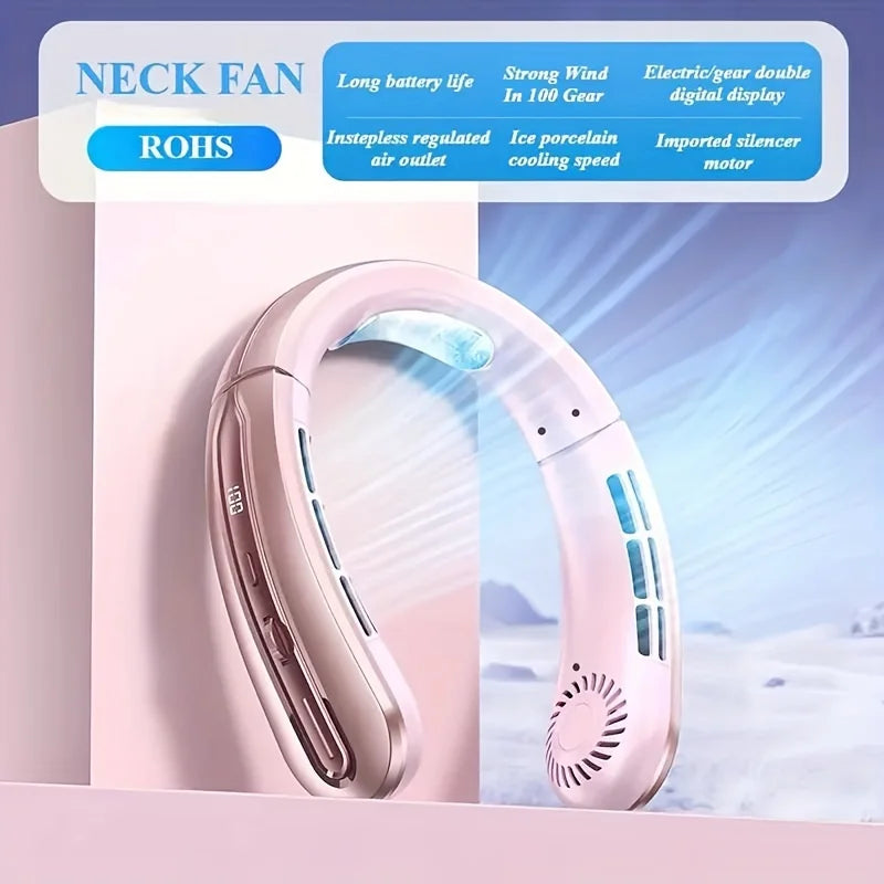 8000mAh USB Hanging Neck Fan Portable Bladeless Rechargeable Mute LED 100 Speed Digital Display Electric Fans Air Cooler