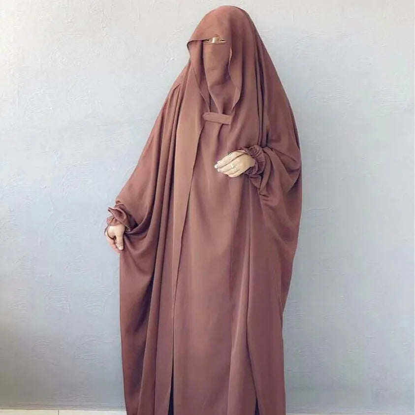 Muslim Abaya Hooded Smocking Sleeve One-piece Prayer Dress Women Jilbab Islamic Clothing Dubai Saudi Black Robe Turkish Modesty