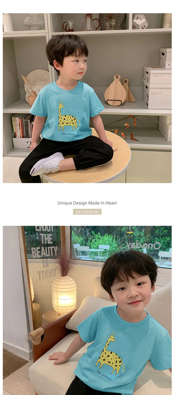 Baby Girls Boys Short Sleeved T-shirt Kids Cotton Top Tees Toddler Cartoon Print Shirts Summer Children's Clothing Korean Style