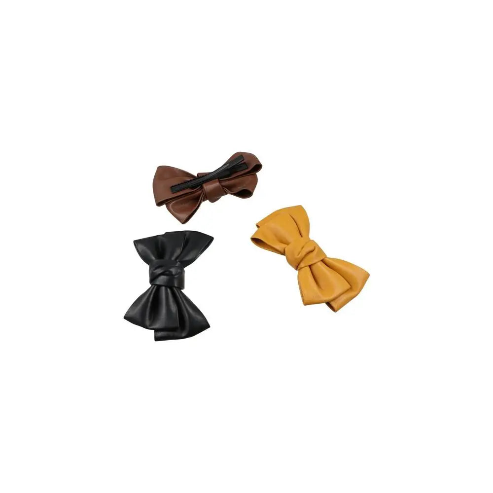 Accessories Hair Ornament Solid Color PU Leather Girls Duckbill Clips Headwear Bow Hairpin Spring Clips Hair Clips
