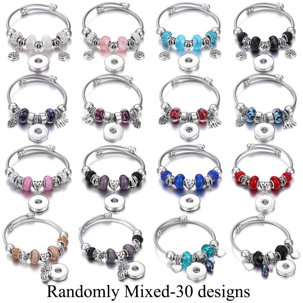 10pcs/lot Wholesale Metal 18mm Snap Button Bracelet Bangles Silver Gold Color Snap Bracelet Fit 20mm 18MM Snap Buttons Jewelry
