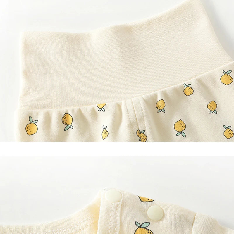  Fall Baby Pajamas Set 0-3Y Girls Lemon Printed Sleepwear 2Pcs Infant Boys Underwear High Waist Belly Protection Home Clothes