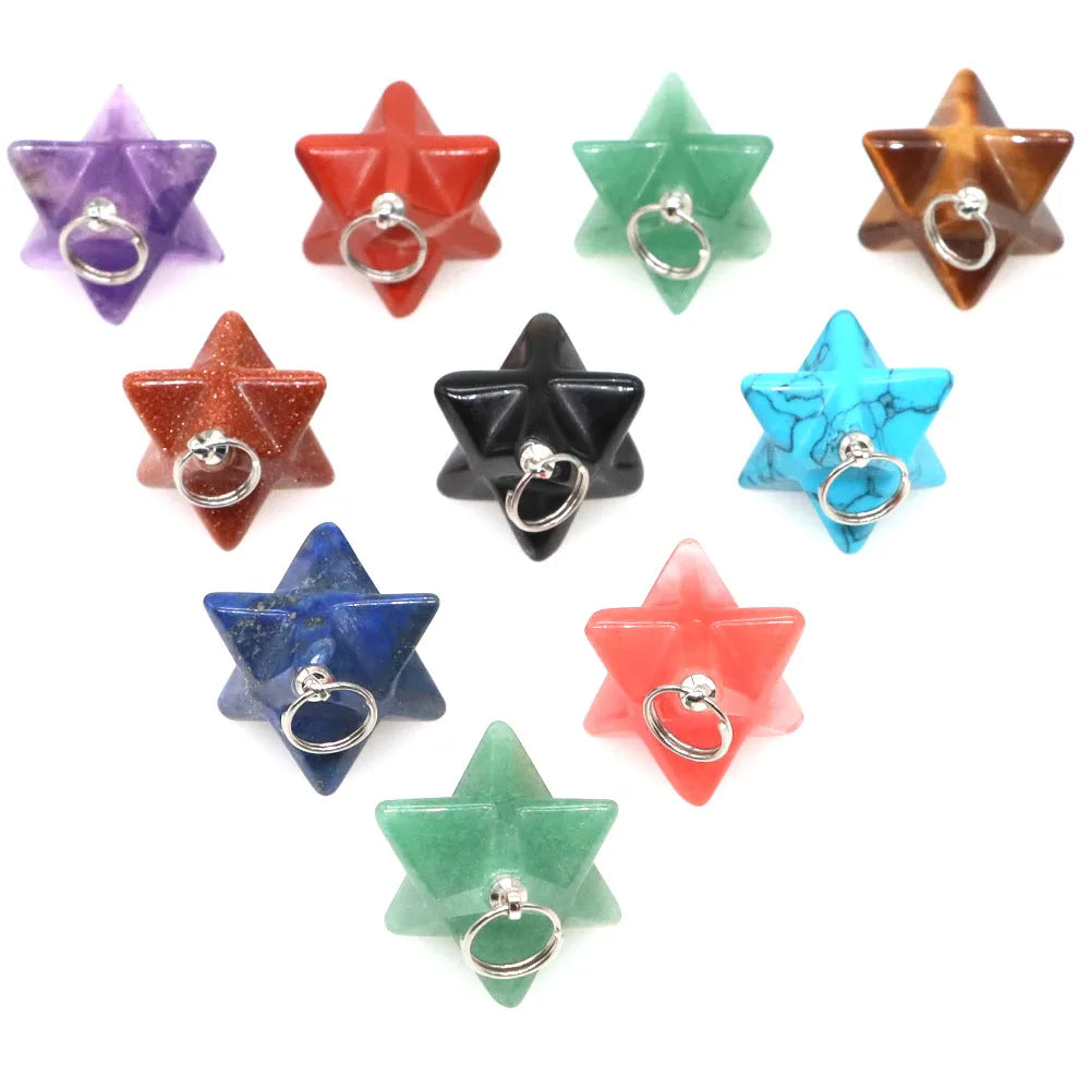 13mm Merkaba Star Pendant Natural Hexagram Stone Necklace Reiki Healing Crystal Wiccan Energy Gemston For DIY Jewelry Home Decor