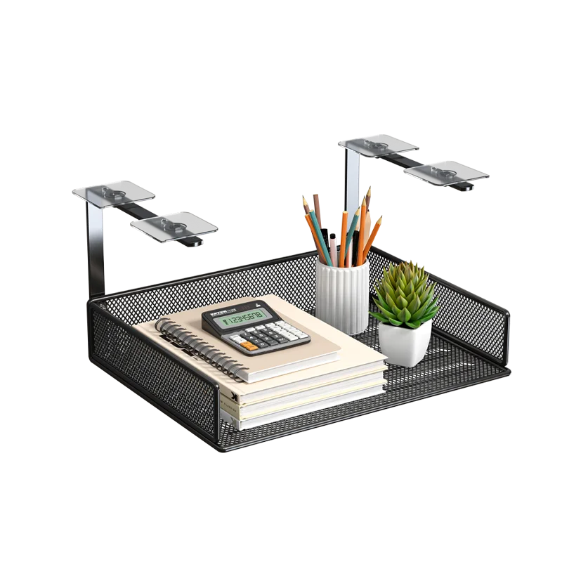 Under Desk Drawer Organizer Clamp-On, Mesh Metal Attachment, On or Under Desk Organizer for Office Supplies