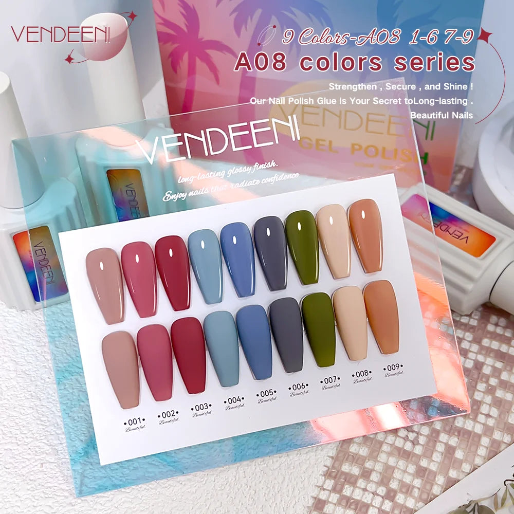 Vendeeni TPO HEMA Free 2025 Hot Sale High Quality 9-Color Nail Gel Polish Set Non-Toxic UV Gel Nail Art Kit for Nail Salon