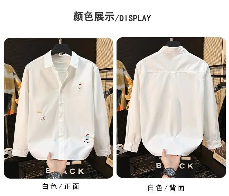 Embroidered Men's Shirts Fashionable Spring New Long-sleeved Versatile Trendy Loose Tops and Jackets Handsome and Casual