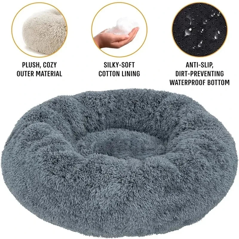 Round Winter Warm Plush Pet Bed - Washable Dog Cat Basket for Small Medium Large Pets Sofa Cushion