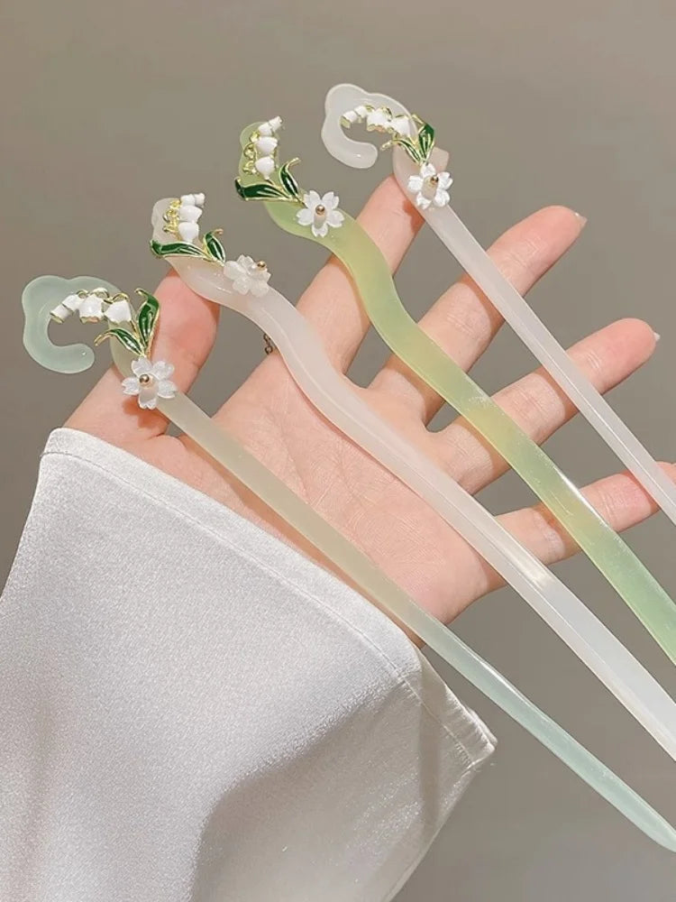 1pc Lily of the Valley Hairpin For Women At the Back of the Head Coiled Hair Hairpin Ancient Style Jade Hairpin Cheongsam Hanfu
