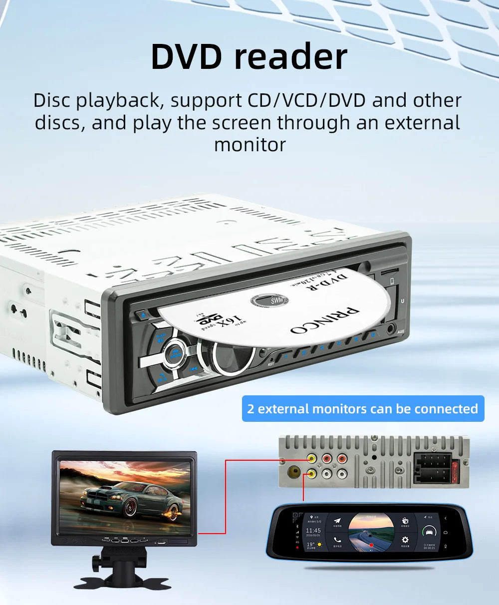 BQCC 1 Din Universal Car DVD/CD/VCD Player AI Voice BT USB TF AUX Input RDS Radio Locate a car Wiring protection EQ Car Stereo