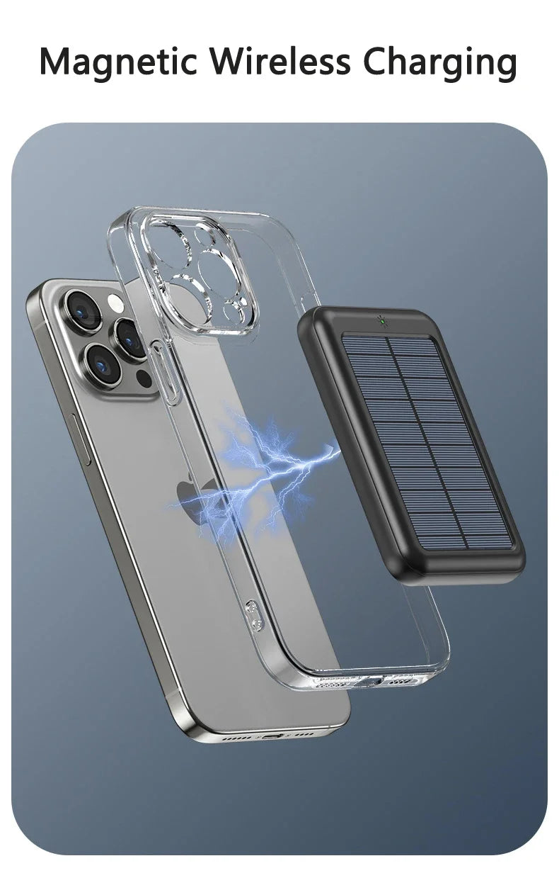 Solar Power Bank 10000mAh Magnetic Wireless Charger Magsafe Powerbank for iPhone 16 15 14 13 12 Mini Portable Induction Charger