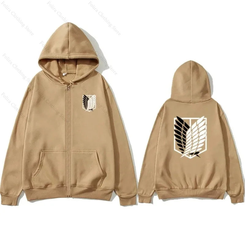 Anime Attack on Titan Print Hoodies Zip Up Hoodie Long Sleeve Coat for Man Woman Casual Autumn Clothes Hooded Zip-up Sweatshirt