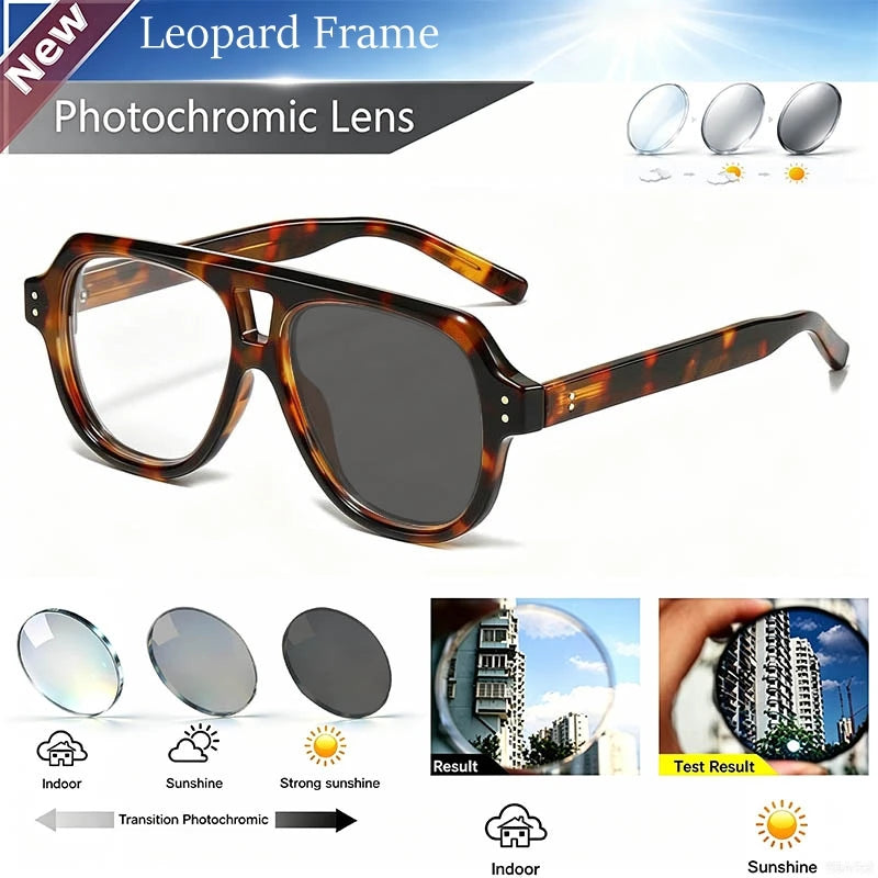 Pilot Dual Bridge Photochromic Reading Glasses Men Women Trendy Designer Prescription Optical Eyewear Customized Sunshade Lenses